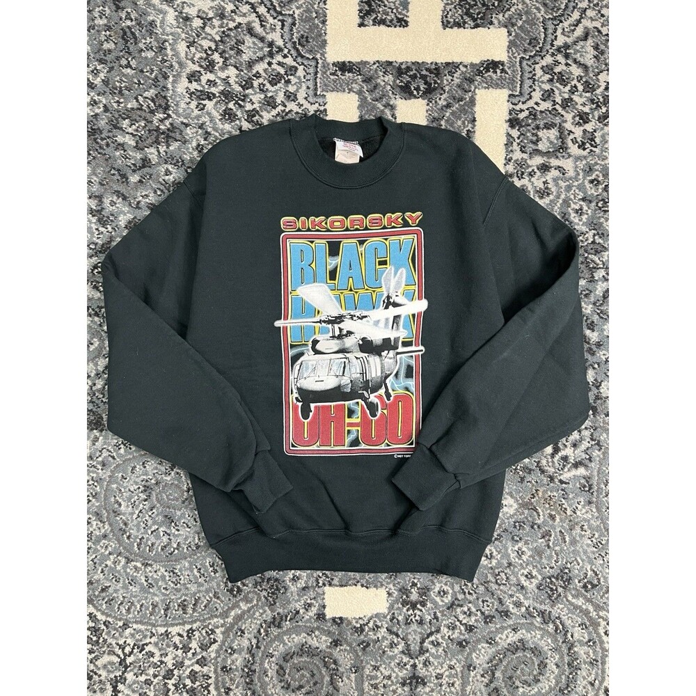 Vintage 90s Jerzees Sirkorsky Black Hawk Sweatshirt Size Medium